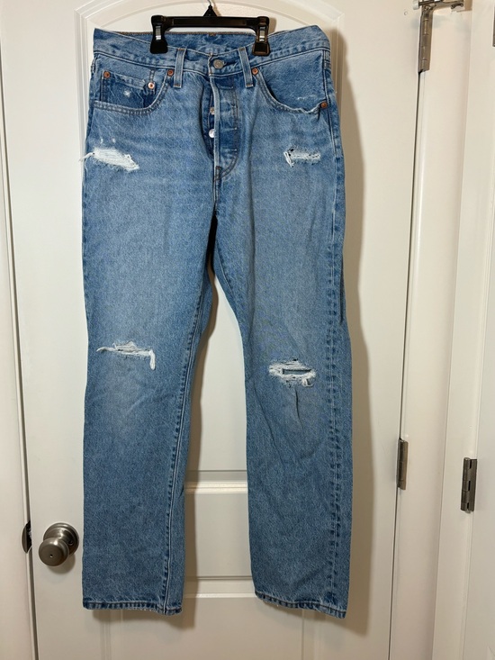 Levi's Denim - Levi's 501 Straight Light Blue Distressed Jeans